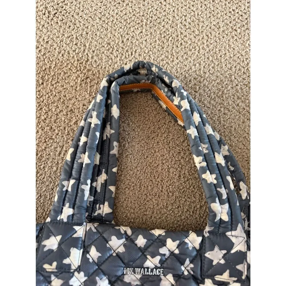 MZ Wallace Metro Tote Deluxe Medium Dark Grey White Stars Quilted Nylon Bag